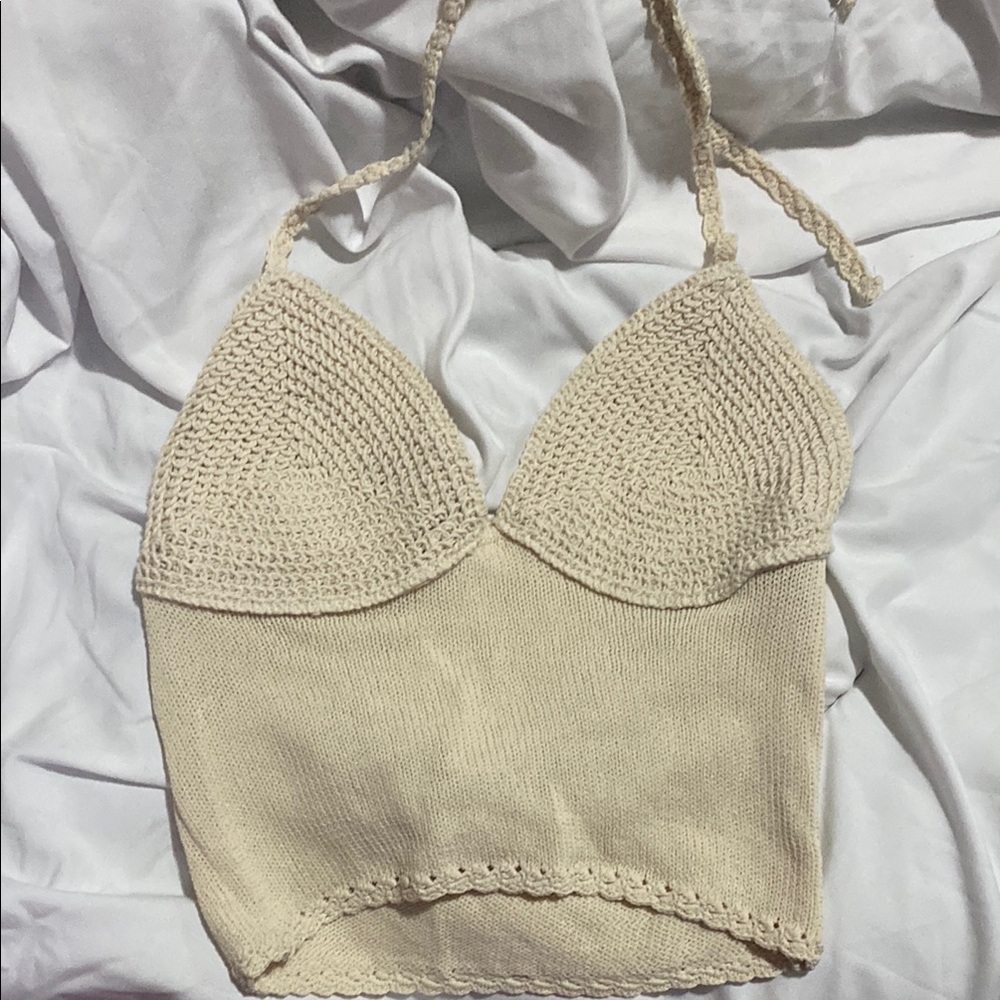 Cream Crochet Halter Top